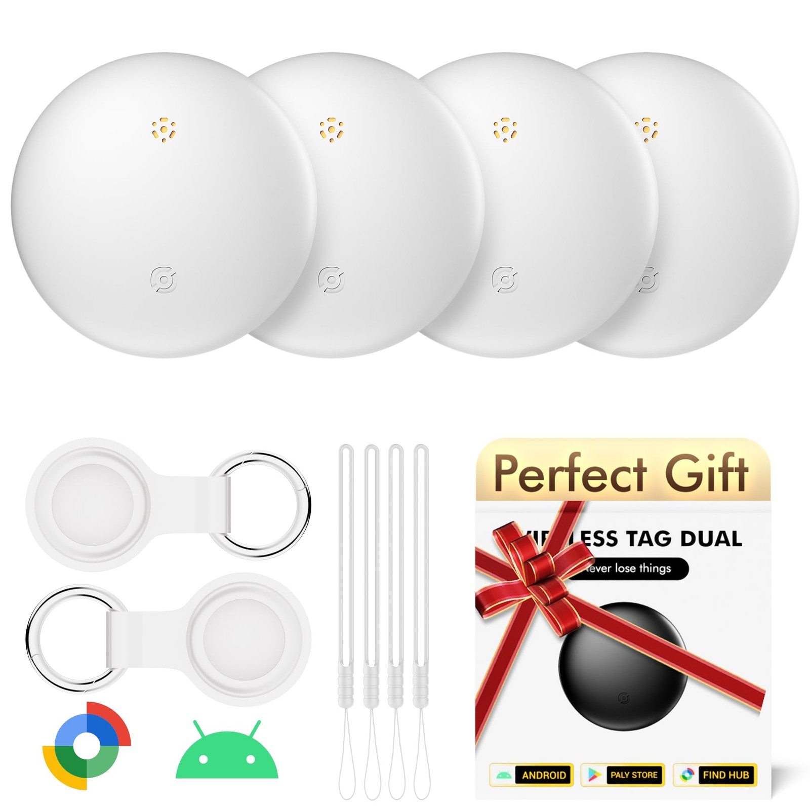 Air Tracker Tags-4 Pack for Android with Case- Bluetooth Item 4 White