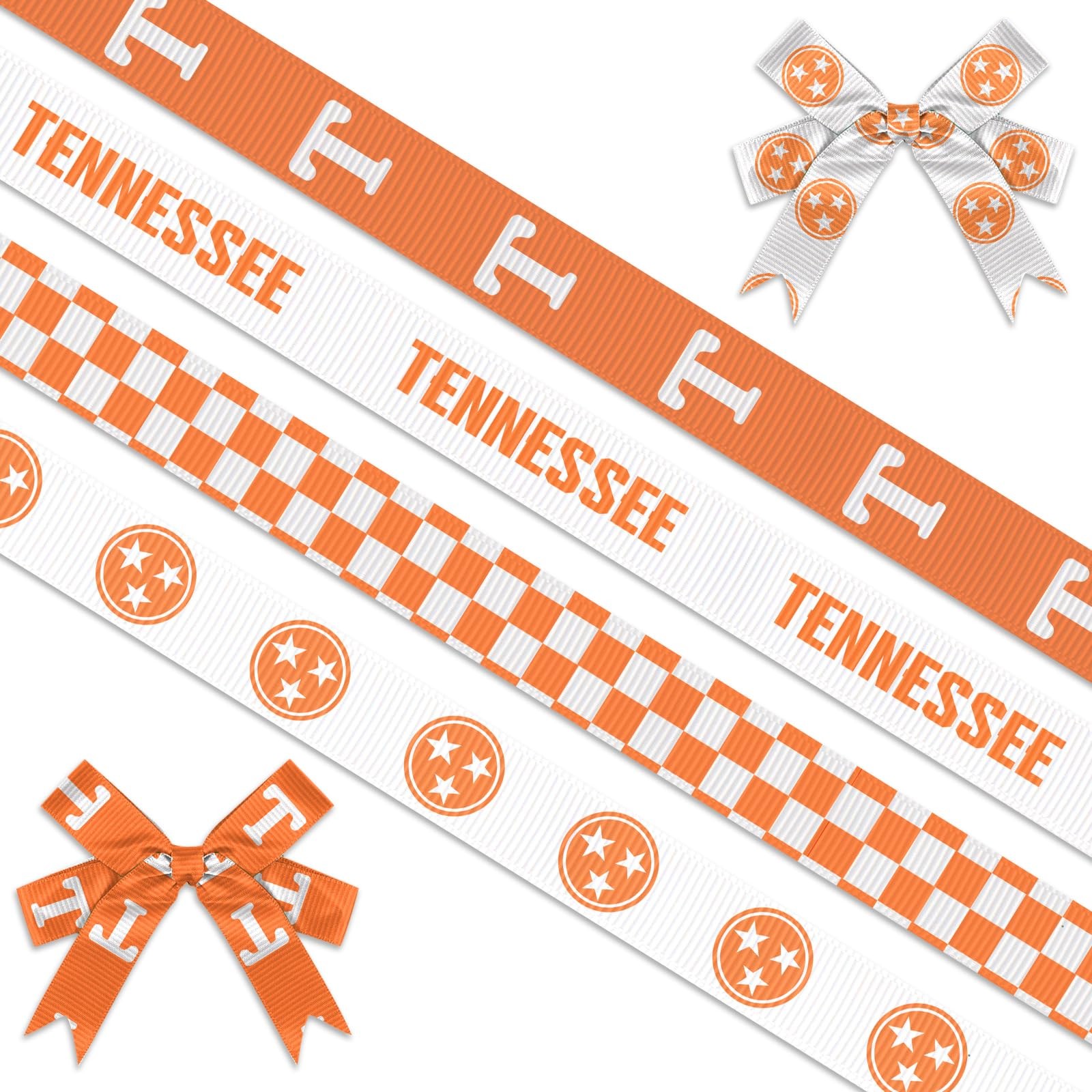 Threetols 4 Rolls 20 Yards Tennessee Ribbons, 3/8" White Orange tennessee