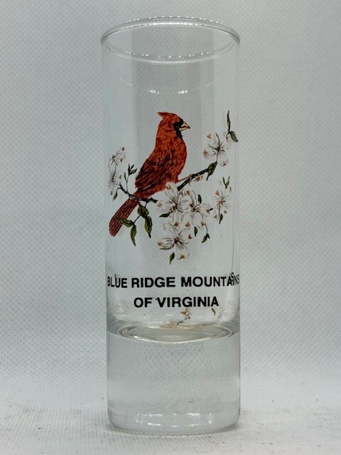 Blue Ridge Mountains of Virginia Clear Tall Shot Glass Redbird