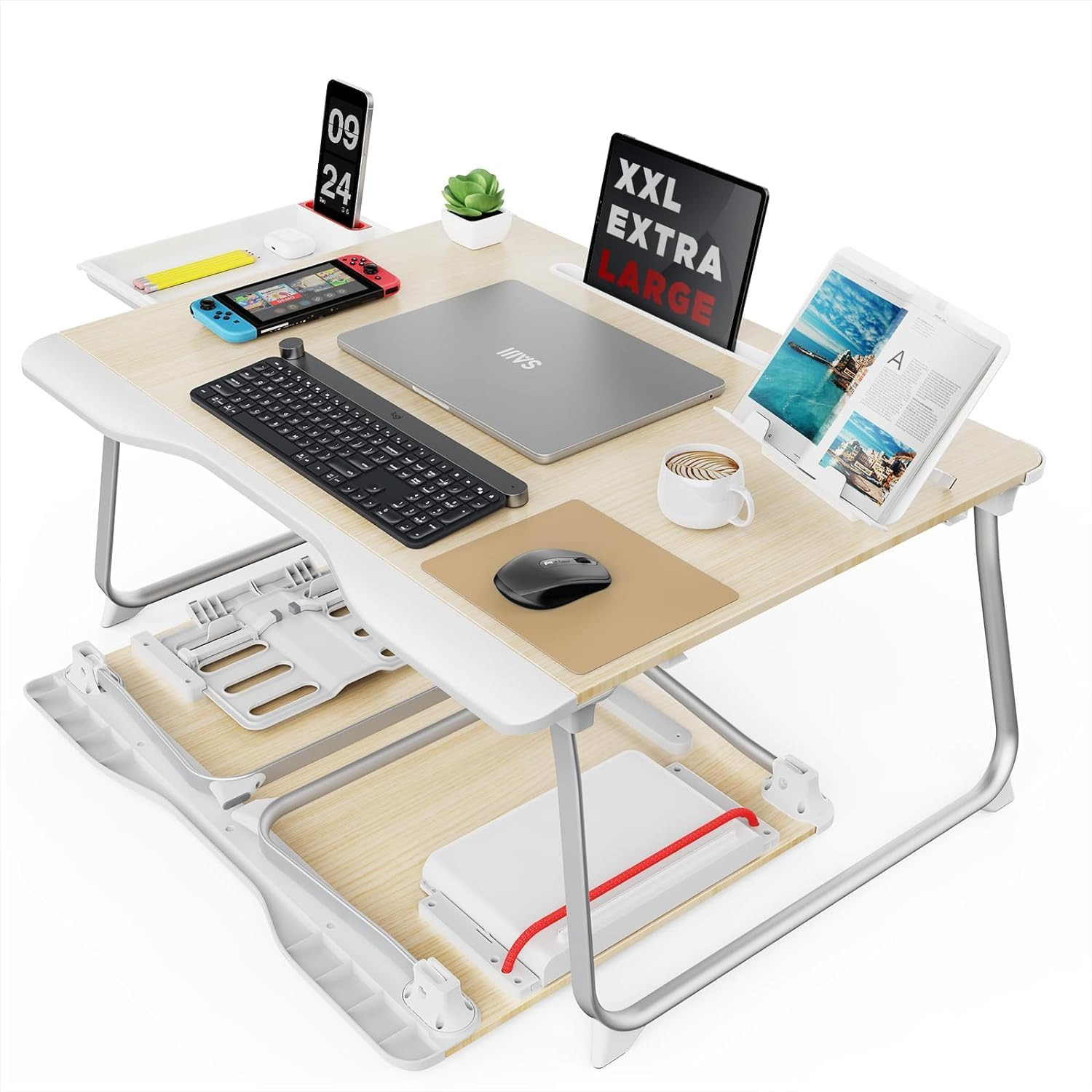 Portable Folding Bed Desk for Laptop, Breakfast, Gaming - Extra Large Tray Table