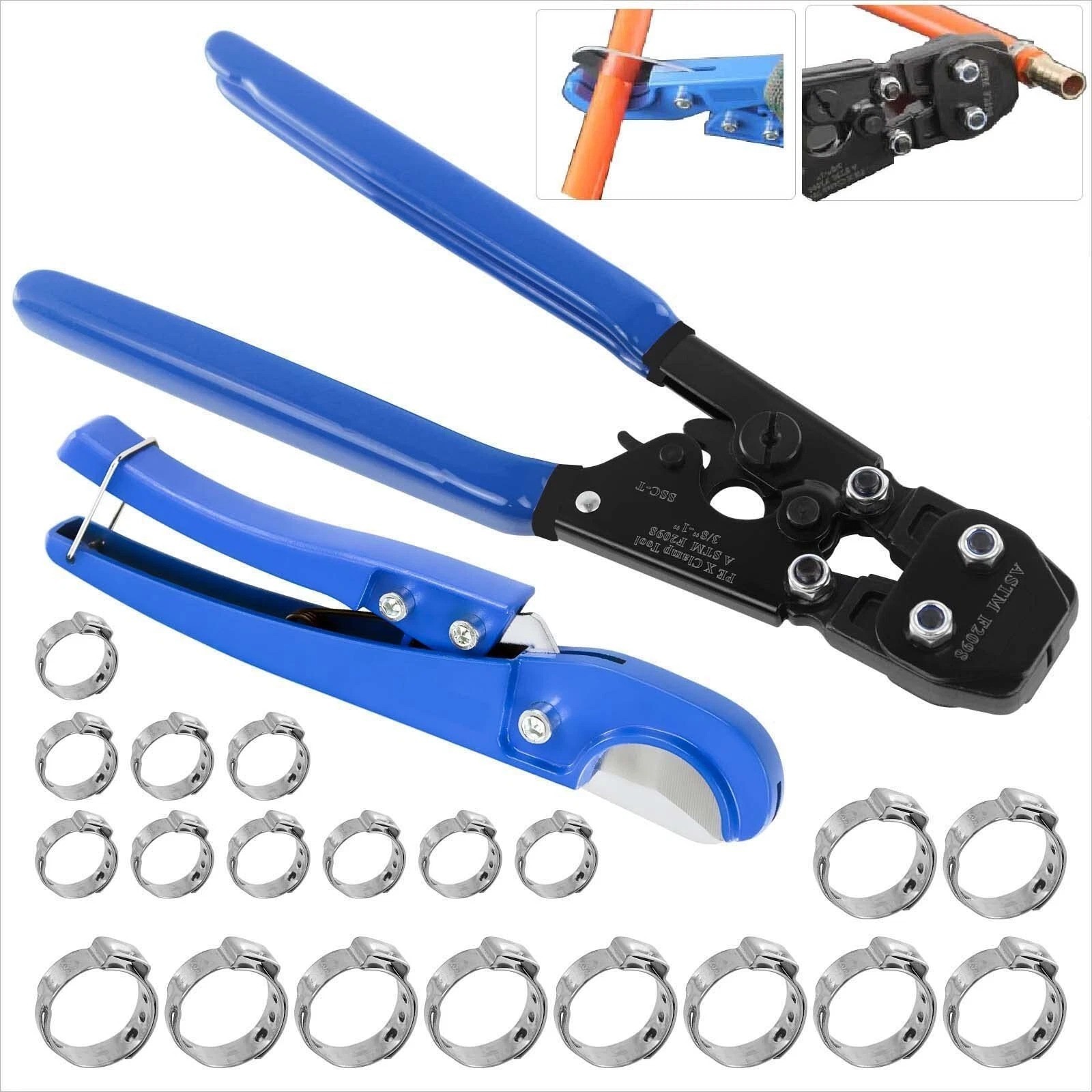 PEX Pipe Clamp Cinch Tool Stainless Steel Crimping Crimper Blue