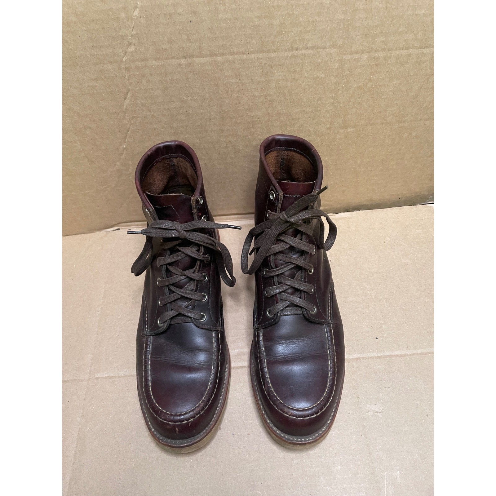 Original Chippewa Mens Leather Lace Up Moc Toe Work Boots Dark Brown Size 10