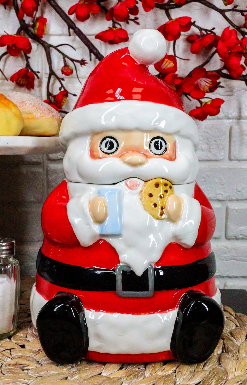 Ebros Whimsical North Pole Santa Claus W/ Milk & Cookie Ceramic Jar W/ Lid 10"H