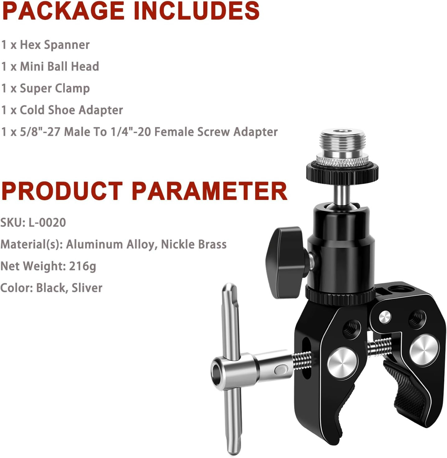 Microphone Clip Mic Clamp with Adjustable Ball Head and Mic Screw - Compatible w