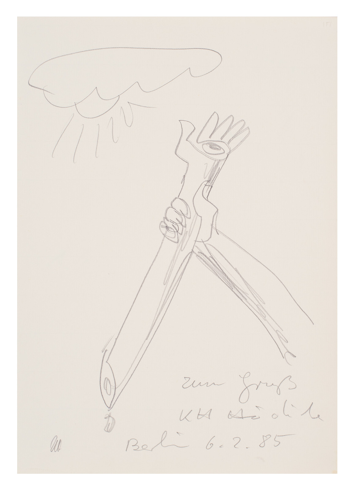 Karl Horst Hödicke, original hand drawing, signed