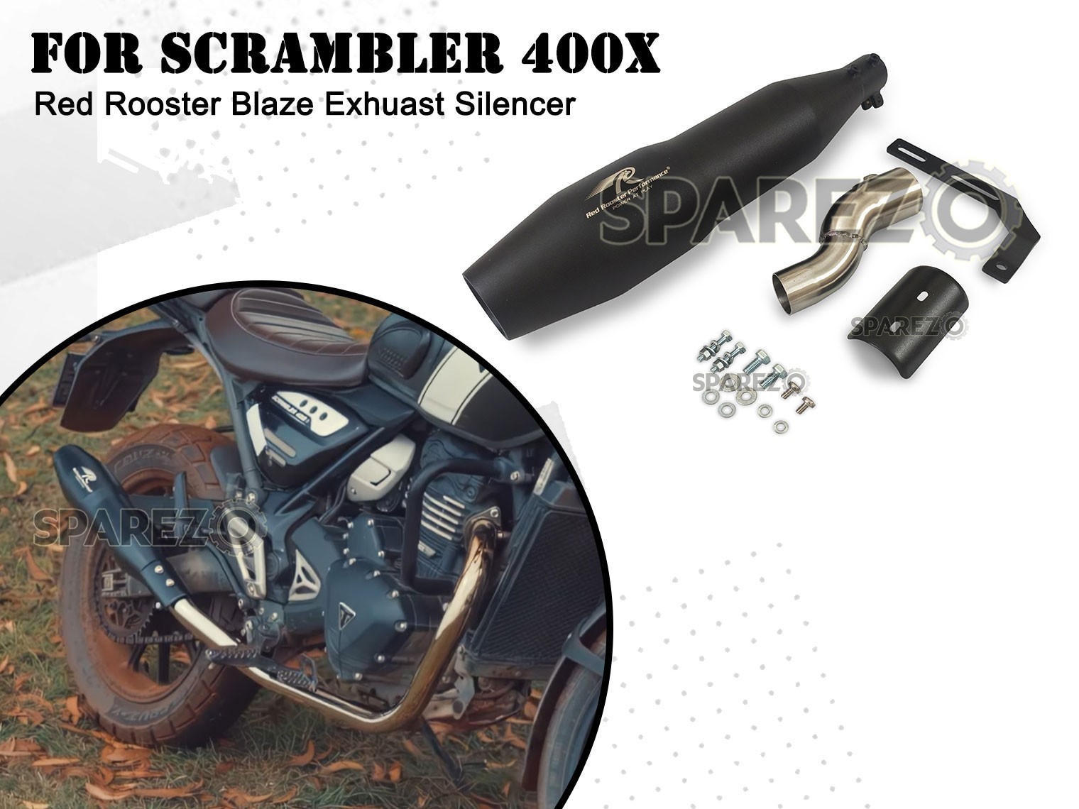 For Triumph Scrambler 400X Red Rooster Blaze Exhaust Silencer Black