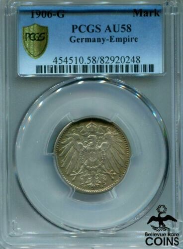 1906-G Germany Empire 1 Mark Silver .900 Coin PCGS AU58 (About Uncirc) KM#14