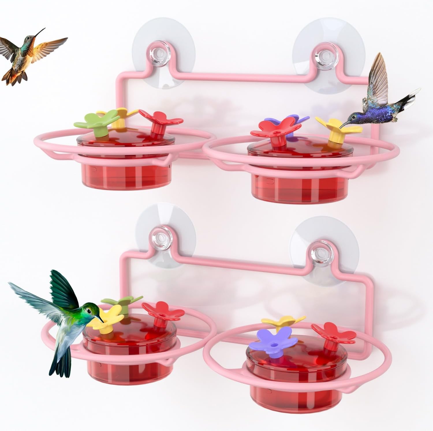 2 Pack Window Hummingbird Feeder, Small Feeder for 2PC-Pink