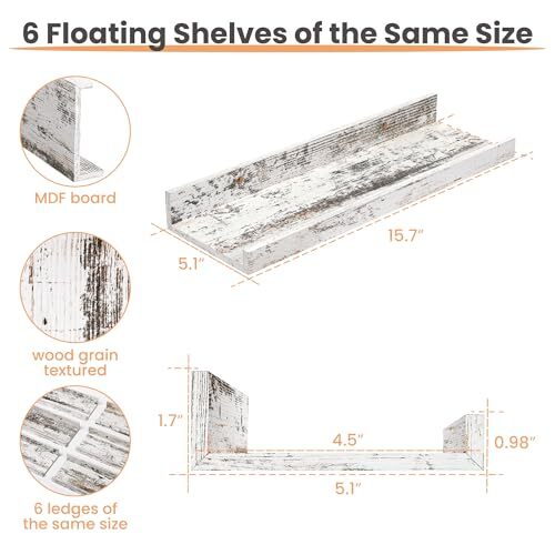 Floating Shelves for Wall, Wall Shelves for Decor Storage 15.7in Rustic White