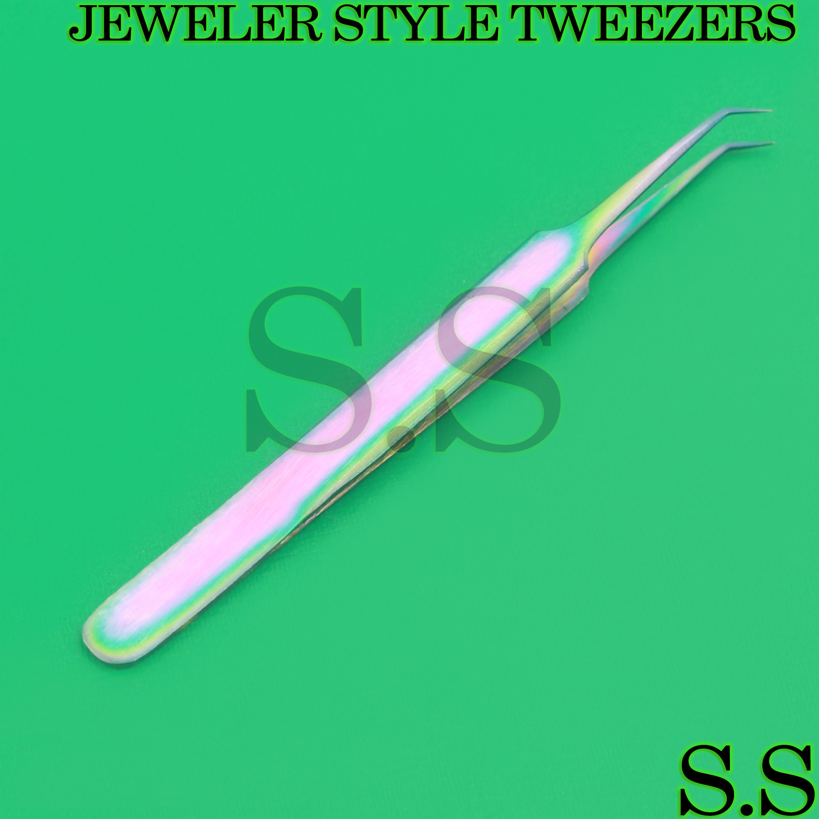 STAINLESS STEEL MULTI RAINBOW COLOR 3D EYELASH EXTENSION TWEEZERS ANGLED POINT