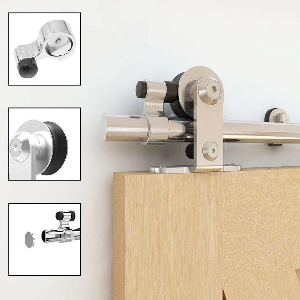 CCJH 4FT-18FT Stainless Steel Sliding Barn Door Hardware Kit Track For Wood Door