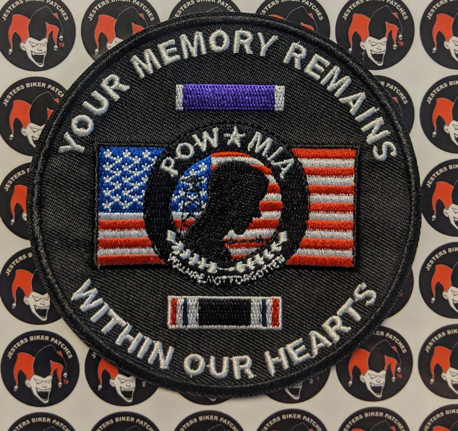POW MIA Patch Memory Remains Within Hearts Round Embroidered Biker Patch