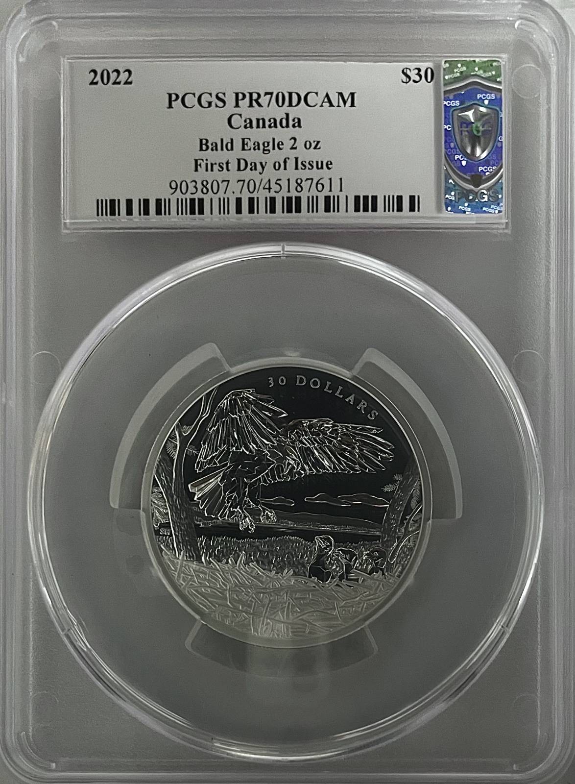 2022 - 2oz Bald Eagle Silver Coin - Canada S$30 - PCGS PR70DCAM FDOI (D-14)