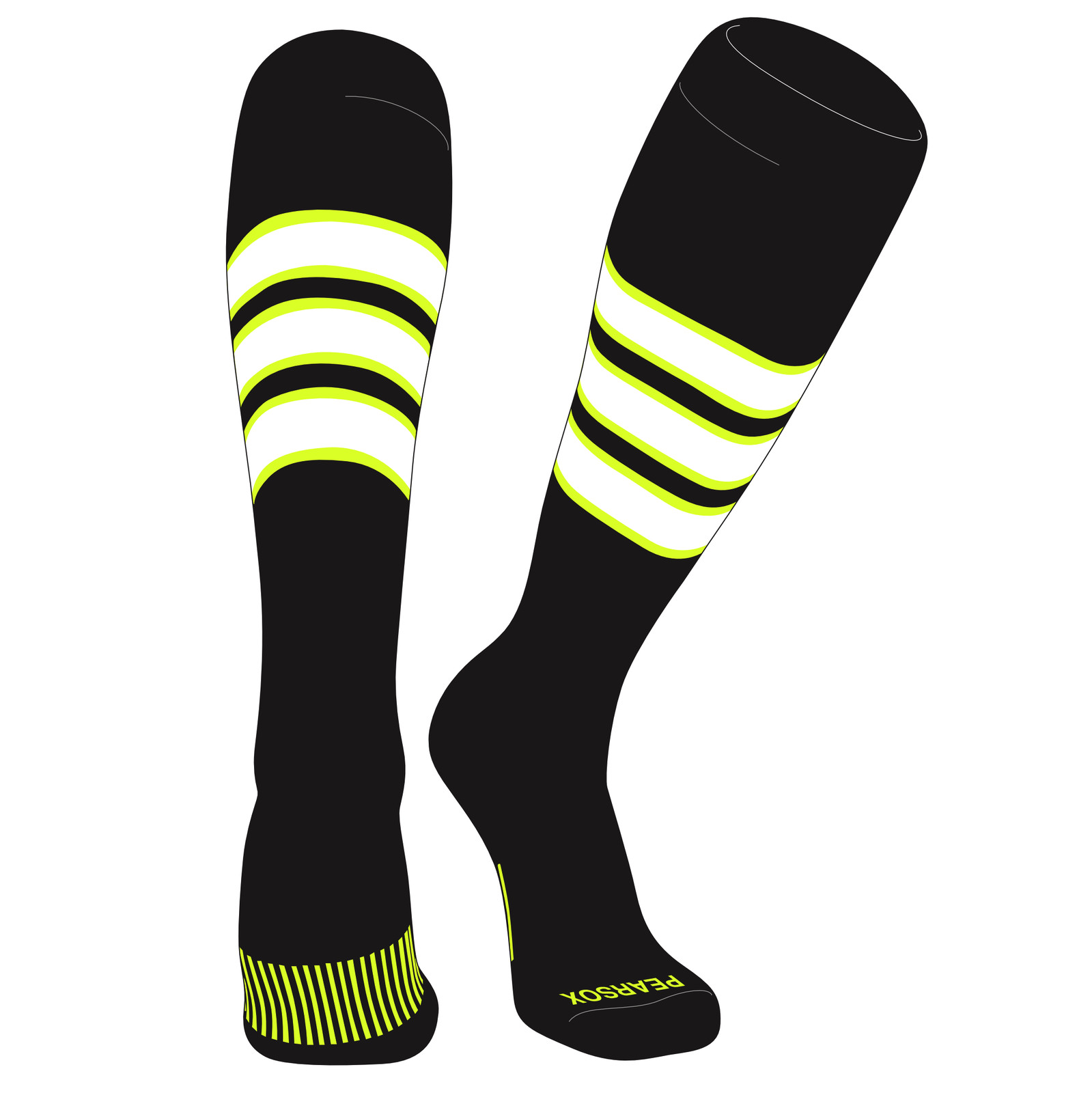 Striped OTC Baseball, Softball, Football Socks (C) Black, Neon Yellow, White