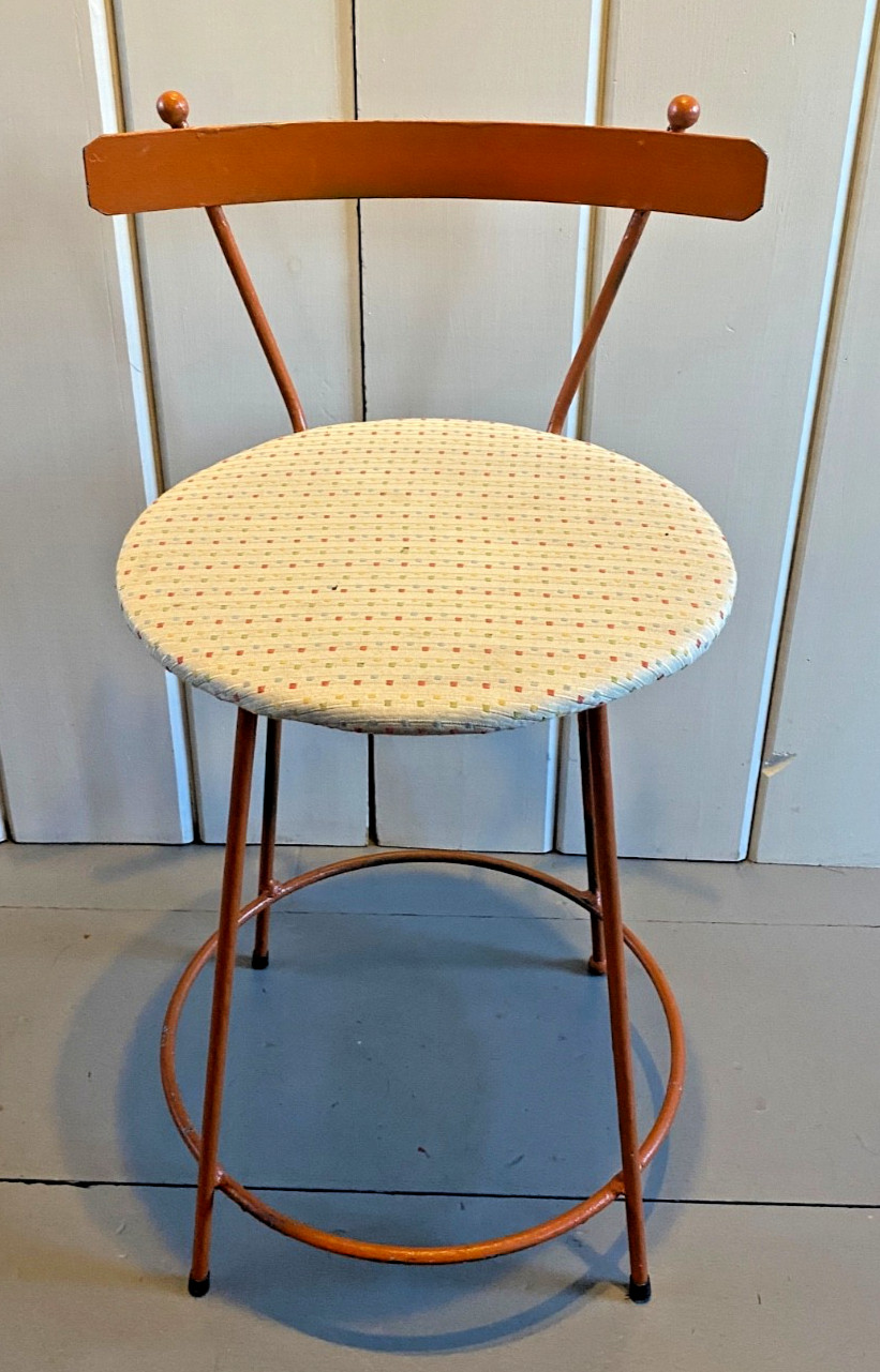 Vintage Atomic 1950s Metal / Iron Orange Mid-Century Modern Stool Rare Sculpture