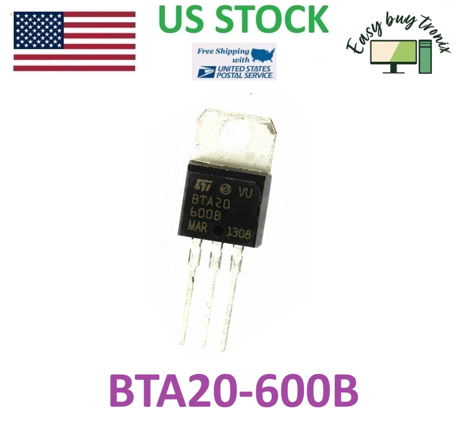 5pcs Genuine STMicroelectronics BTA20-600B BTA20-600 Triac 600V 20A NEW, USA