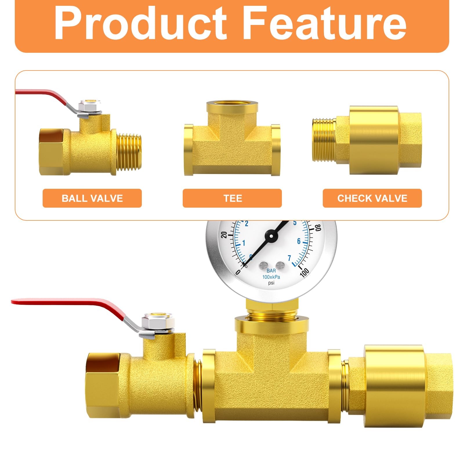 2PCS Brass Check Valve DN15 1/2 Female and Male Thread, Backflow Prevention, One