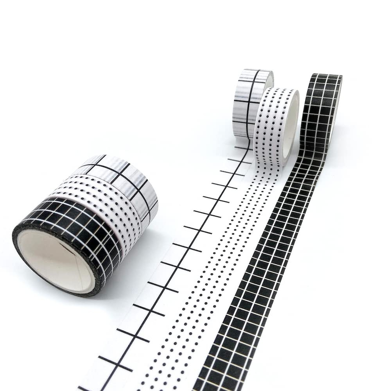 Basic Washi Tape Set 12 Rolls Dot & Grid Decorative Tapes for Journals, Plann...