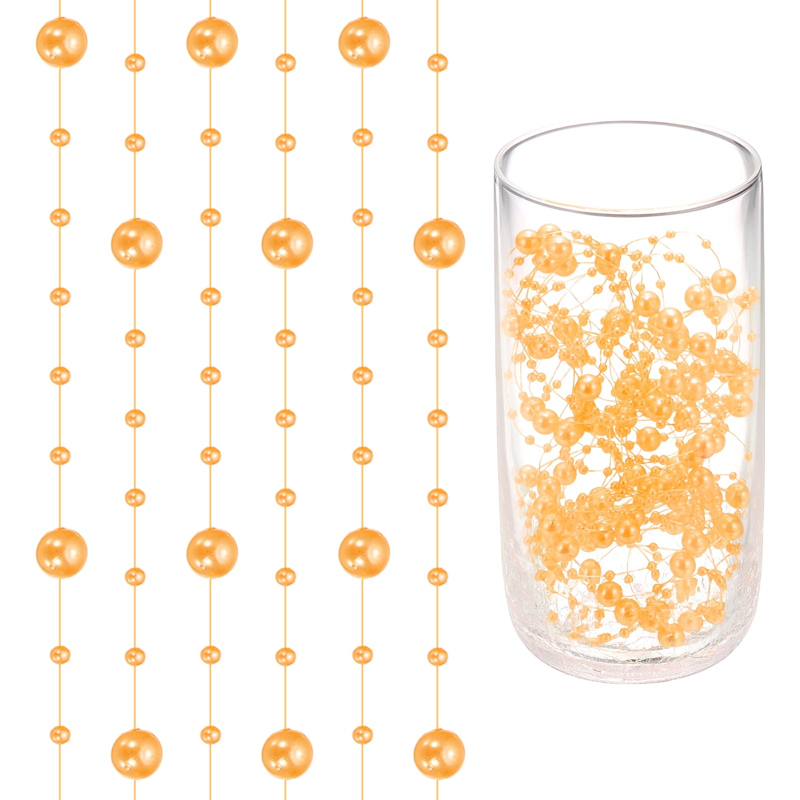 16 Feet Artificial Pearl String, Faux Pearl Beads Vases Filler, Orange