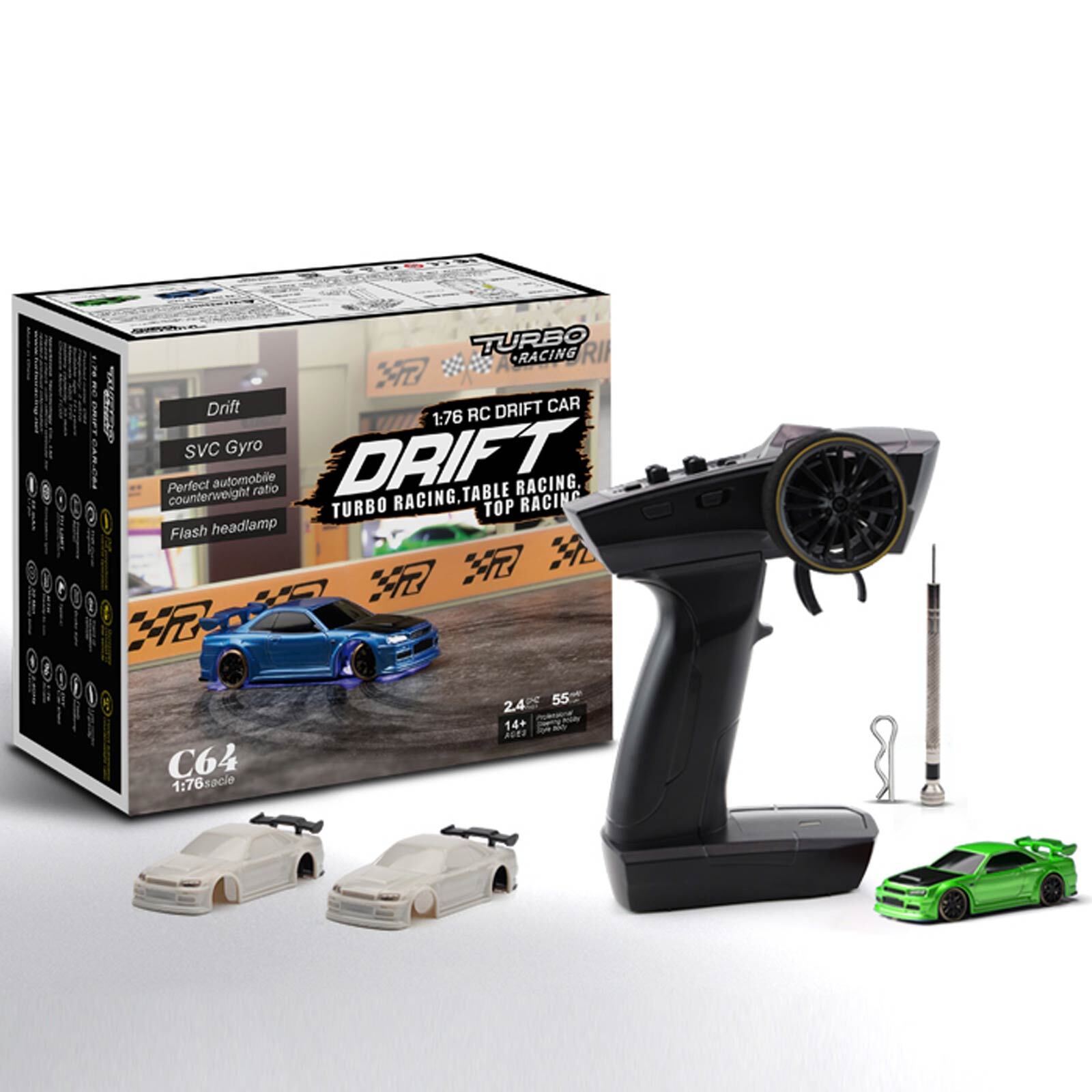 1xTurbo Racing 1:76 C64 Drift RC Car With Gyro Radio Full Proportional Toys RTR