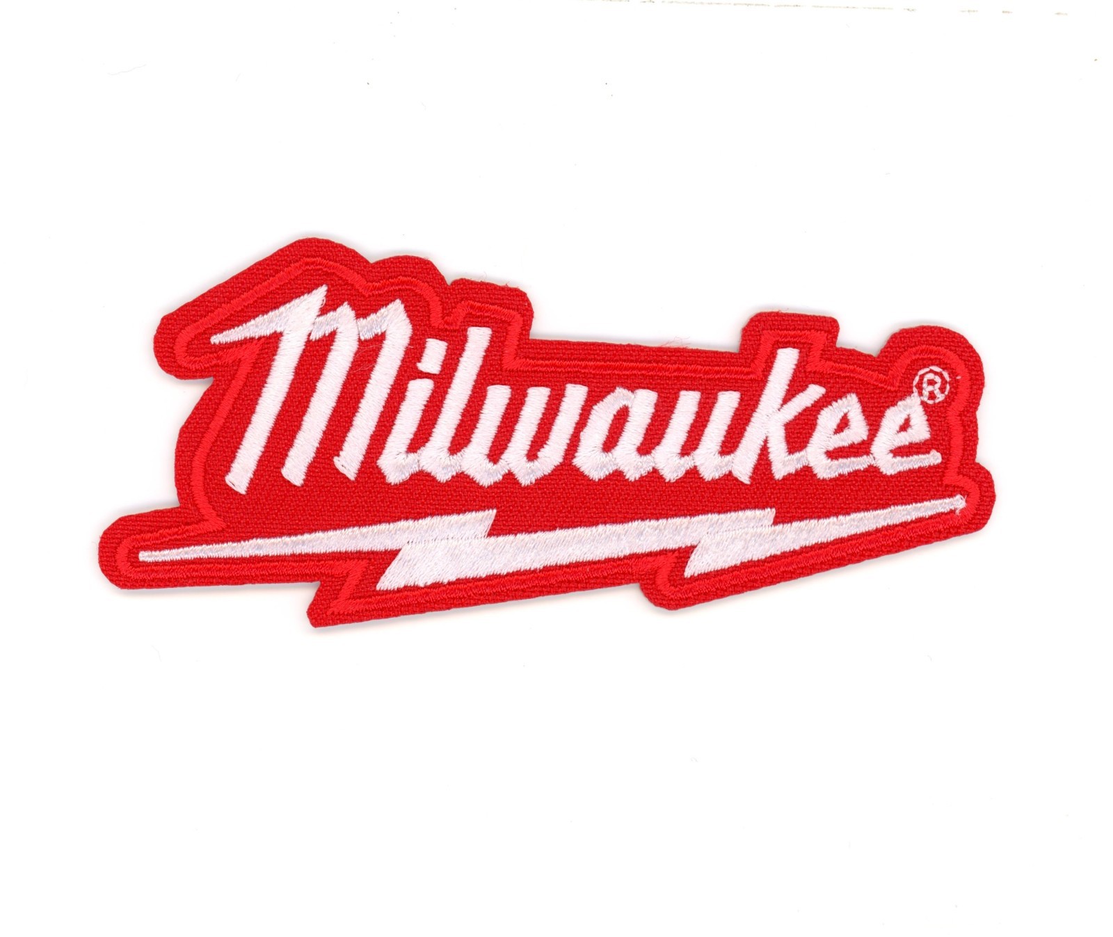 Milwaukee Tools Red Embroidered Iron-On Patch – Power Tool Logo Badge for Jacket