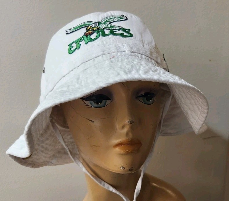 Philadelphia Eagles Throwback White Boonie Hat Side Snaps Up & Chin Strap