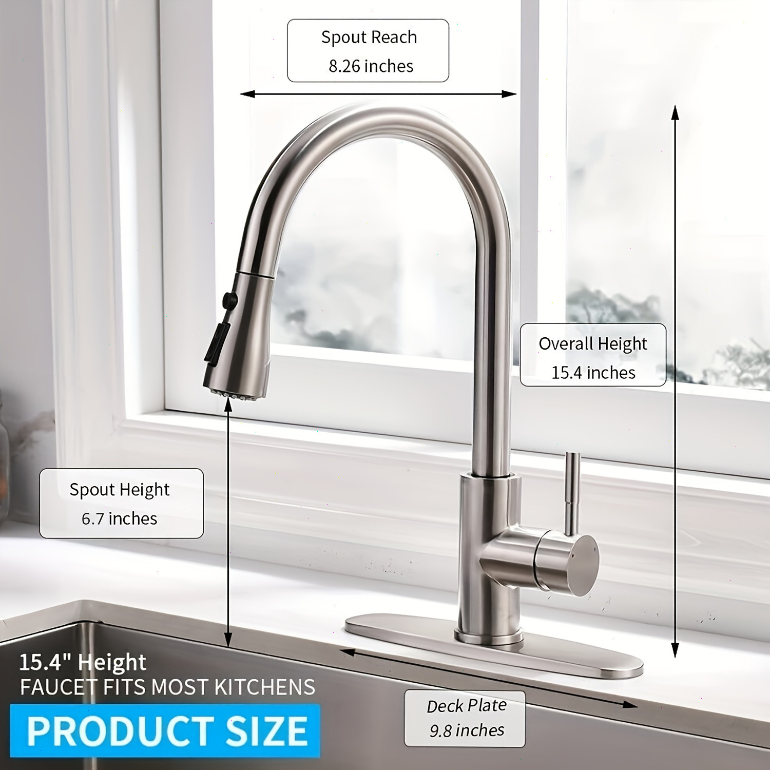 YAGATAP Kitchen Sink Faucet Pull Down Sprayer Single Handle with Cover Plate