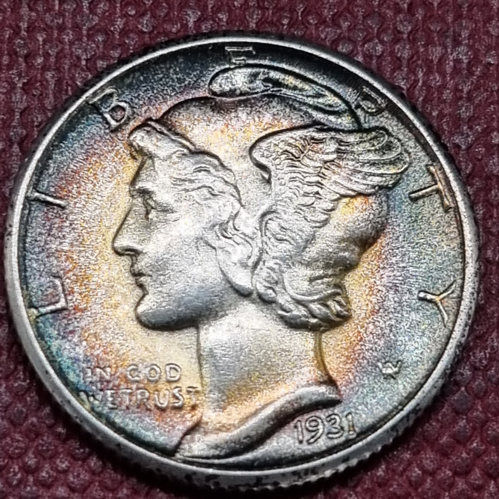 1931 Mercury Dime 10c BU UNC Uncirculated BEAUTIFUL RAINBOW TONING #99541