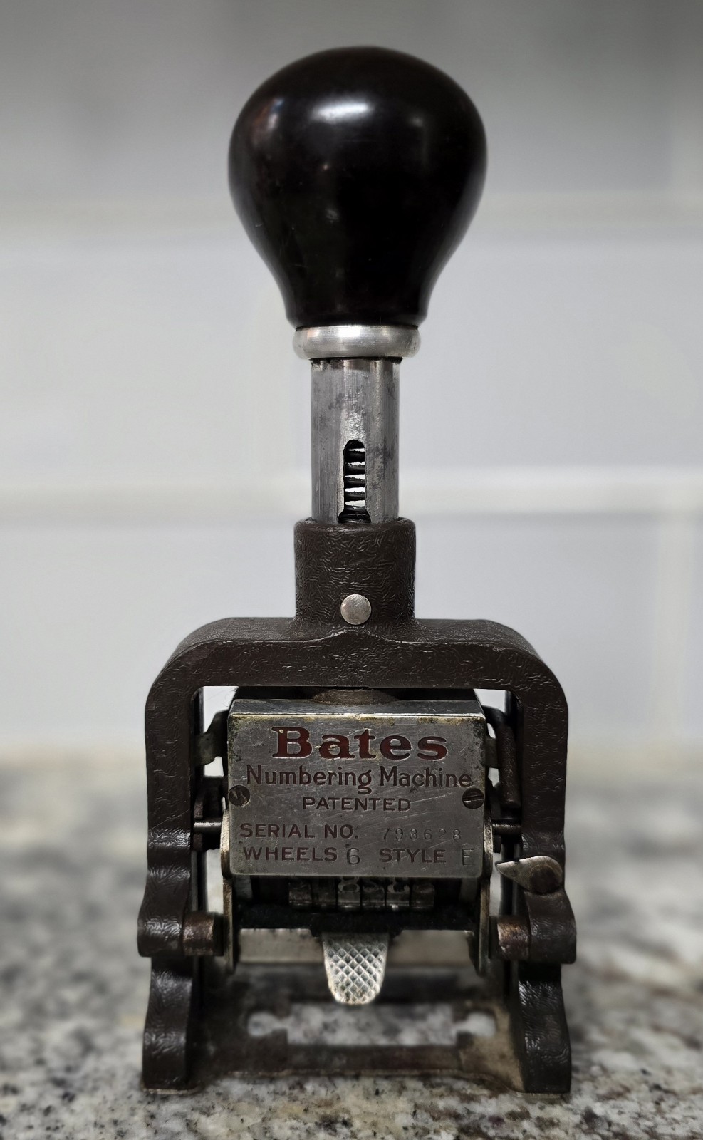 Vtg 1940s Bates Numbering Machine - Multiple 3 Movement, 6 Wheel, Style E Stamp