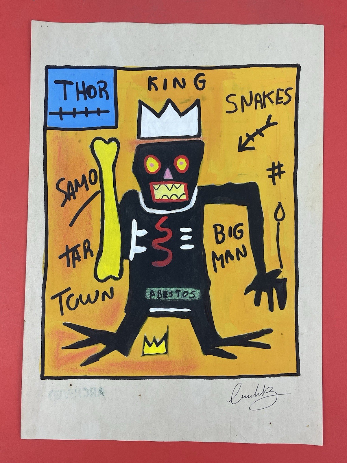 Jean-Michel Basquiat (Handmade) Drawing mixed media on paper signed & stamped