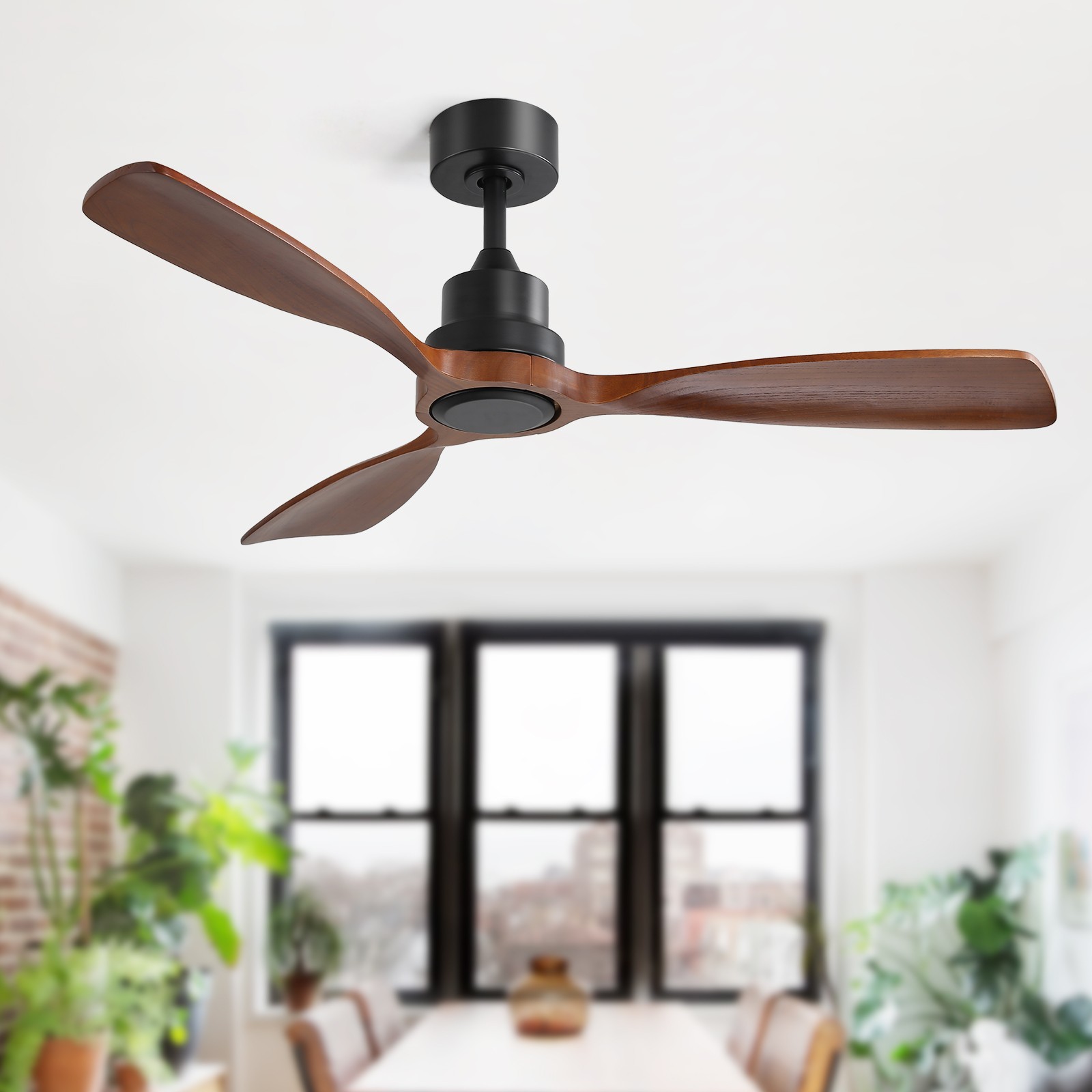48in.Solid Wood Blade,Ceiling Fan,No Light,Reversible,Remote,Adjustable 6 Speed.