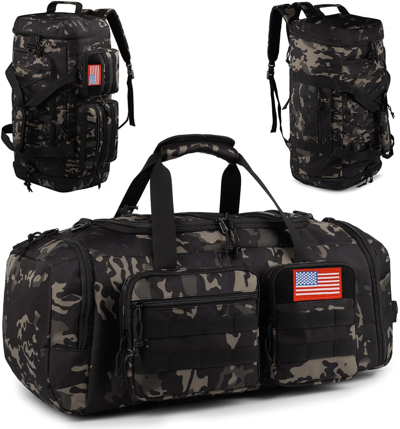 50L Tactical Gym Bag 3 in1 Sports Duffle with Shoe Compartment Travel Backpack