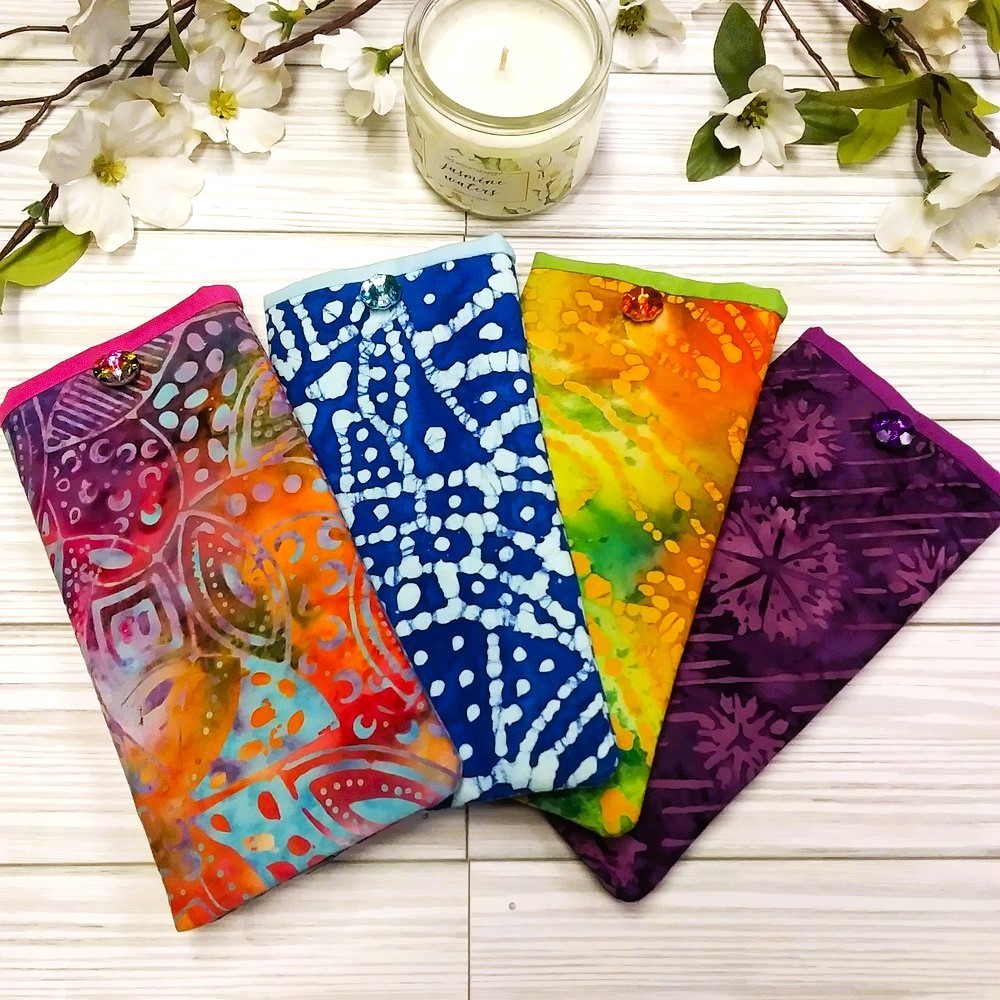 BATIK TIE DYE Eyeglass Readers Case/Pouch, Padded, Button Accent, Handmade