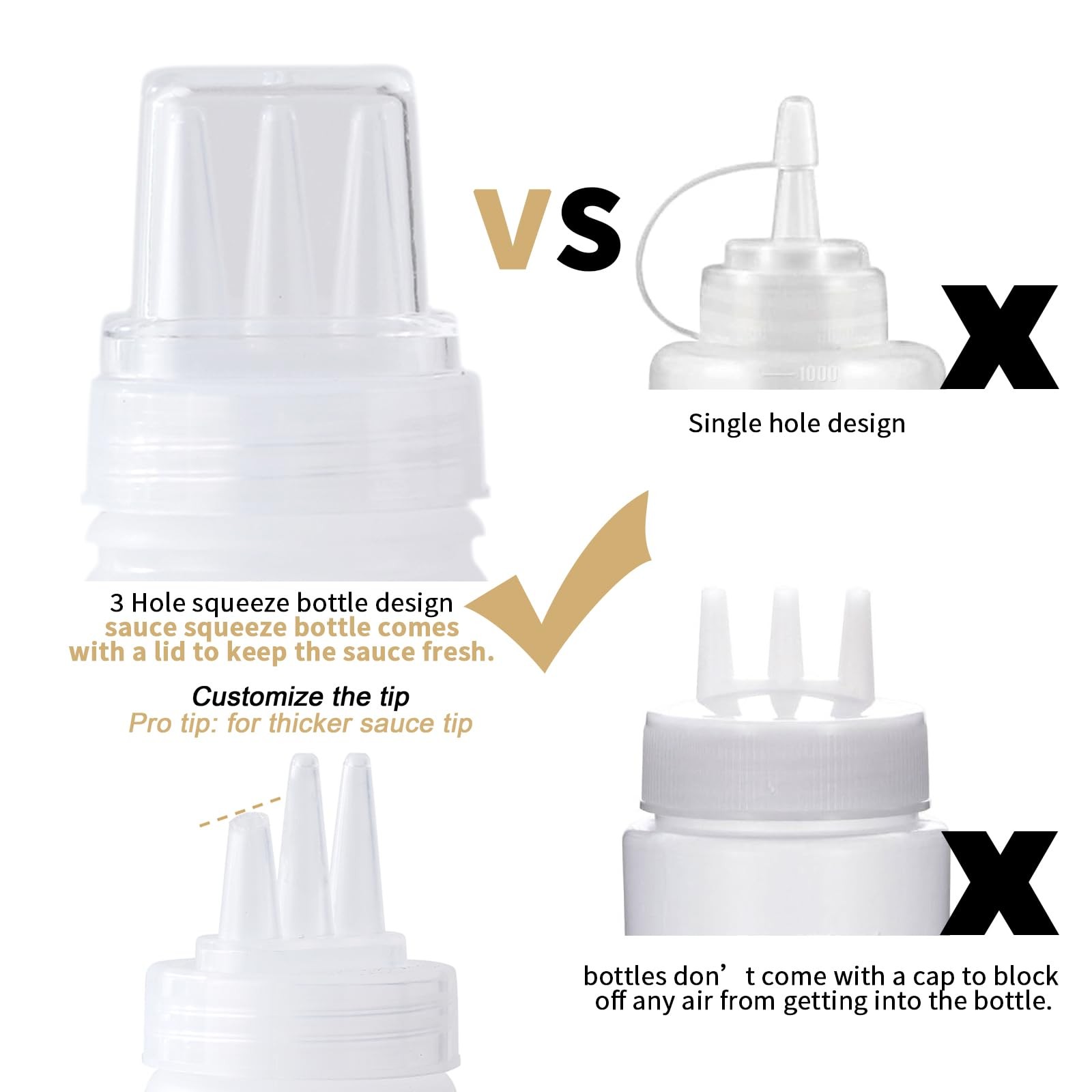 Werduoland 3 Hole Squeeze Bottles for Sauces Plastic Condiment ‎Translucent