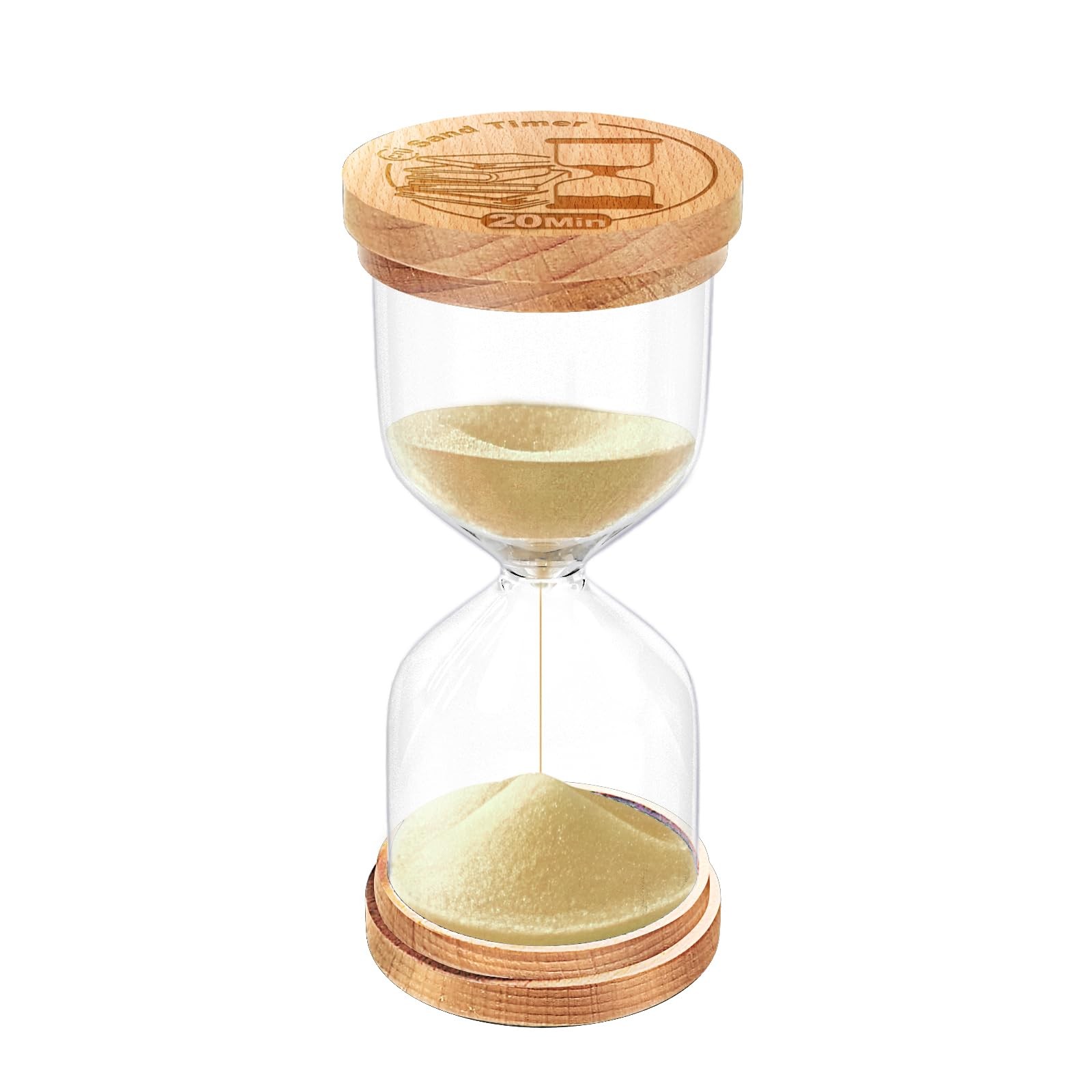 CNCJ 20 Minute Wooden Sand Timer, Hourglass Light Gold Small Sand Watch for D