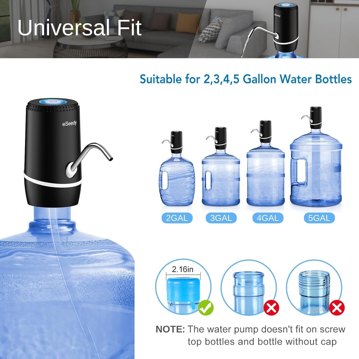 Rechargeable Water Dispenser for 5 Gallon Bottles - Fast Pumping, Compact Design