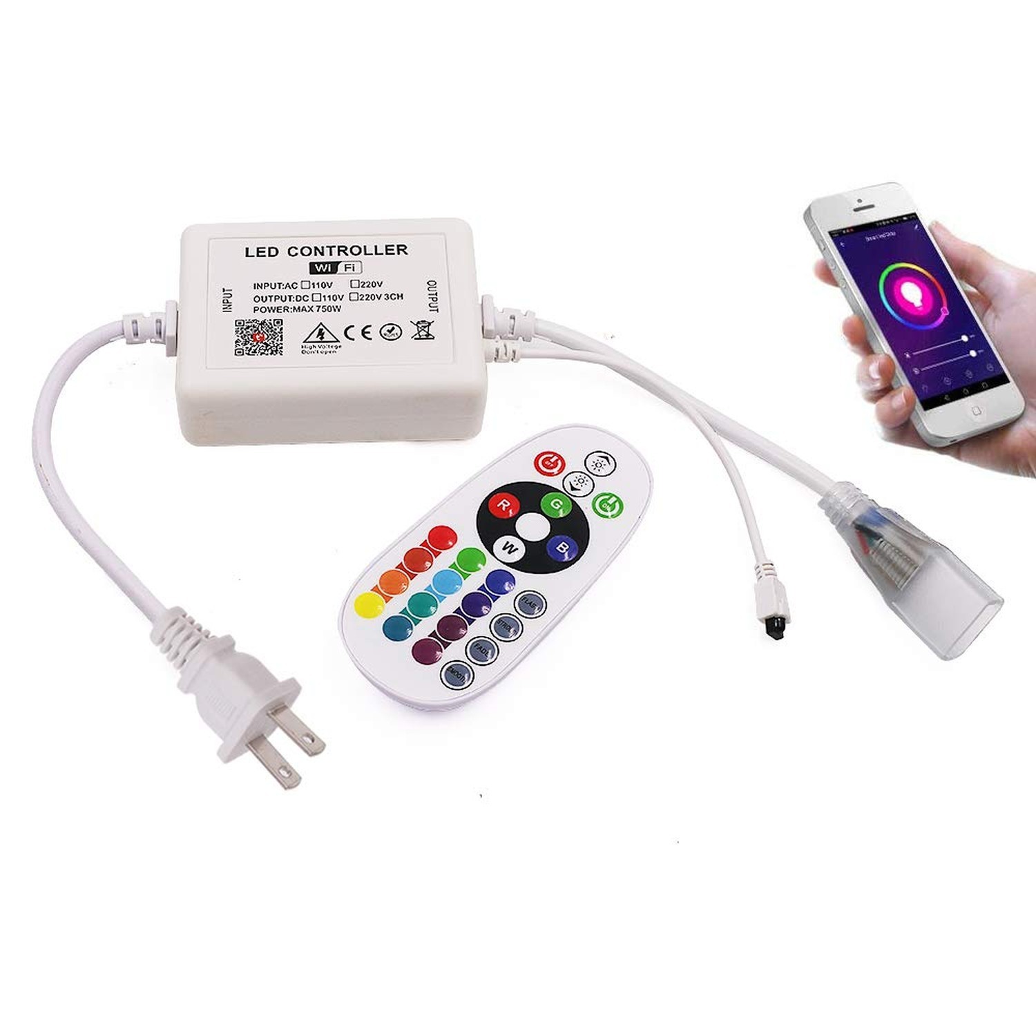 LED Controller, 750W High-Voltage WiFi Color Changing RGB Controller with IR ...