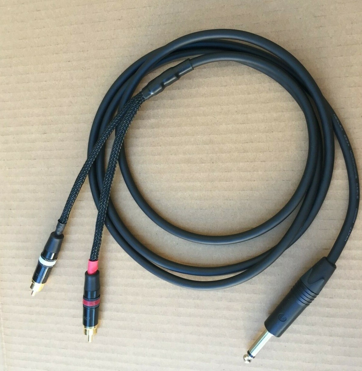 1FT -25'FT Mogami 2534 Neutrik 1/4 Mono to Dual-RCA balance Star Quad Cable