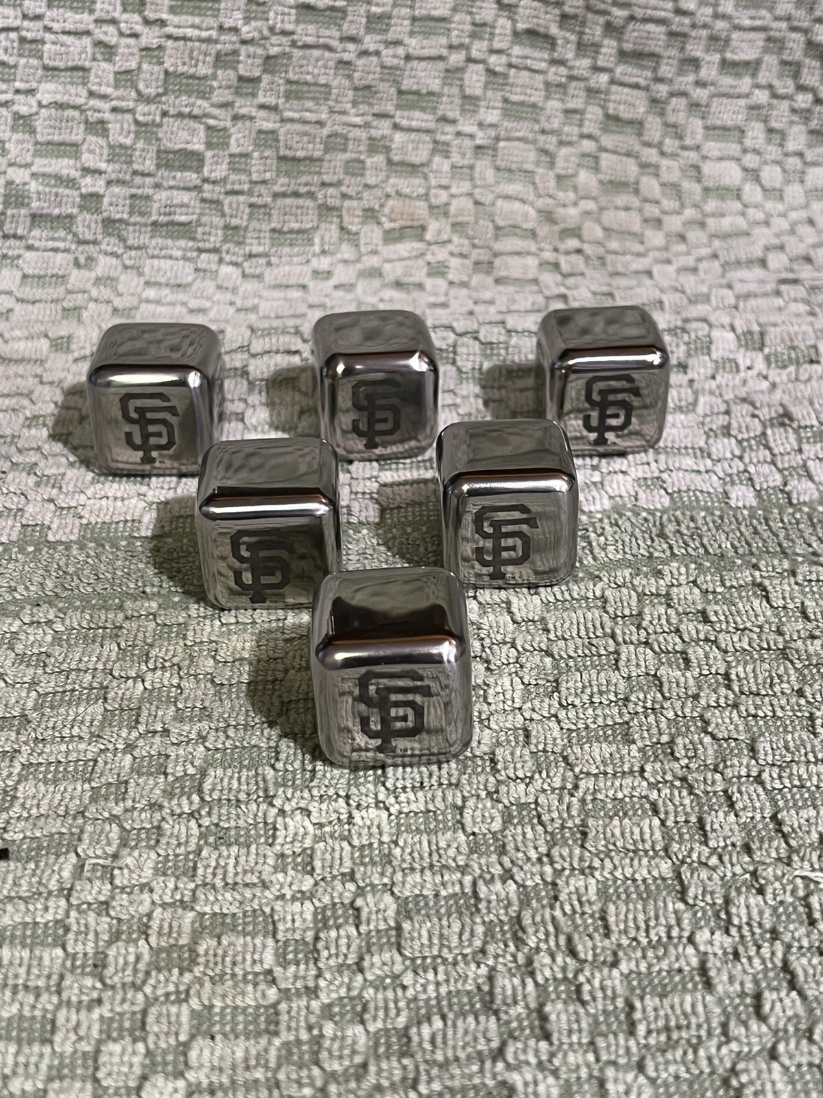 Engraved SF GIANTS Set of 6 Stainless Steel Metal Ice Cubes Whiskey Stones