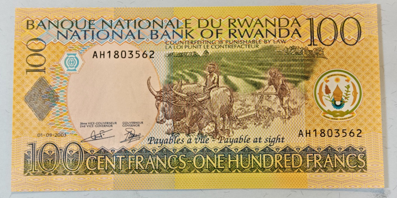 Rwanda 2003 - 100 Francs -  UNC   Plowing Oxen