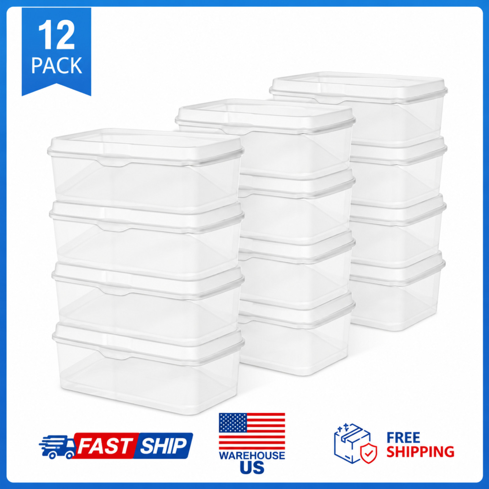 Sterilite FlipTop Latching Storage Container Clear Plastic Organizer 12-Pack
