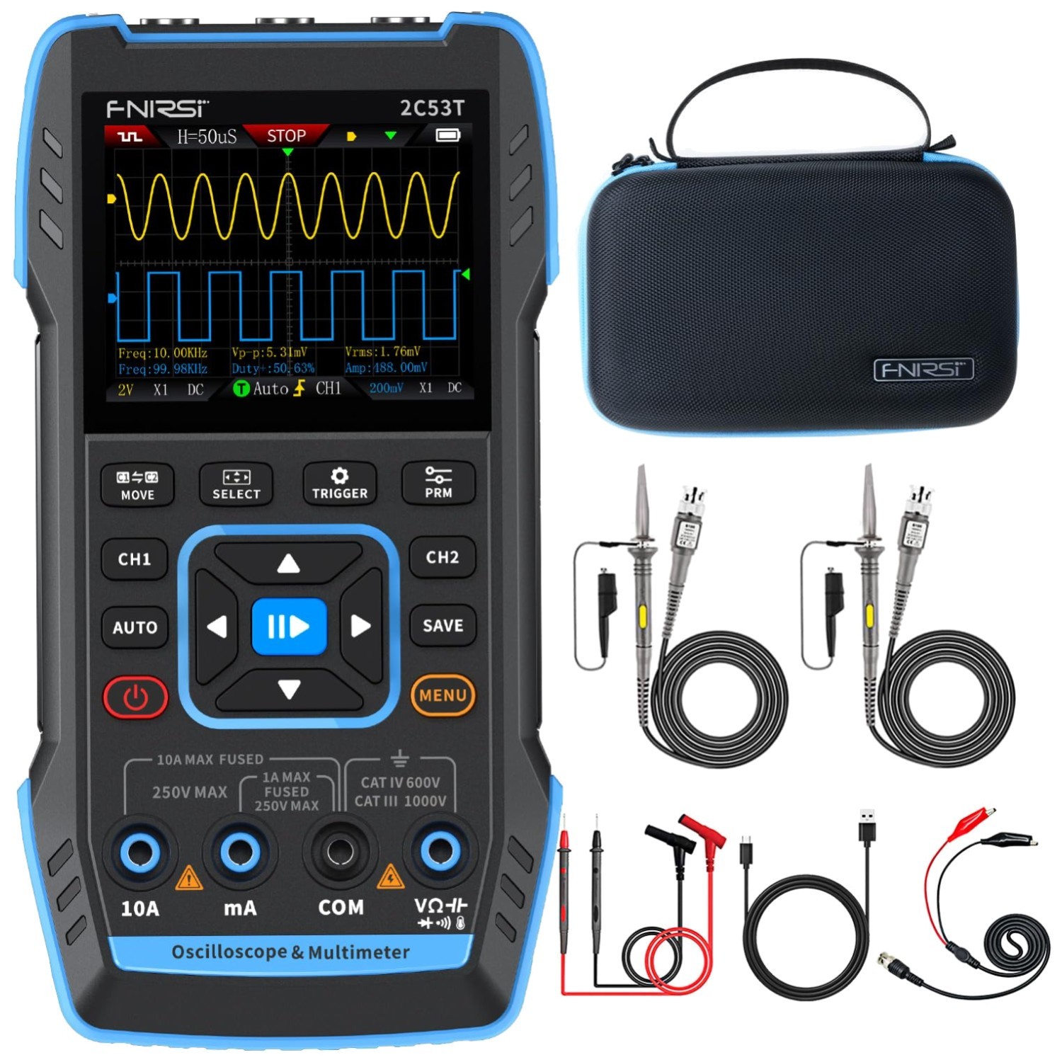 Compact 50MHz Oscilloscope Multimeter with Signal Generator