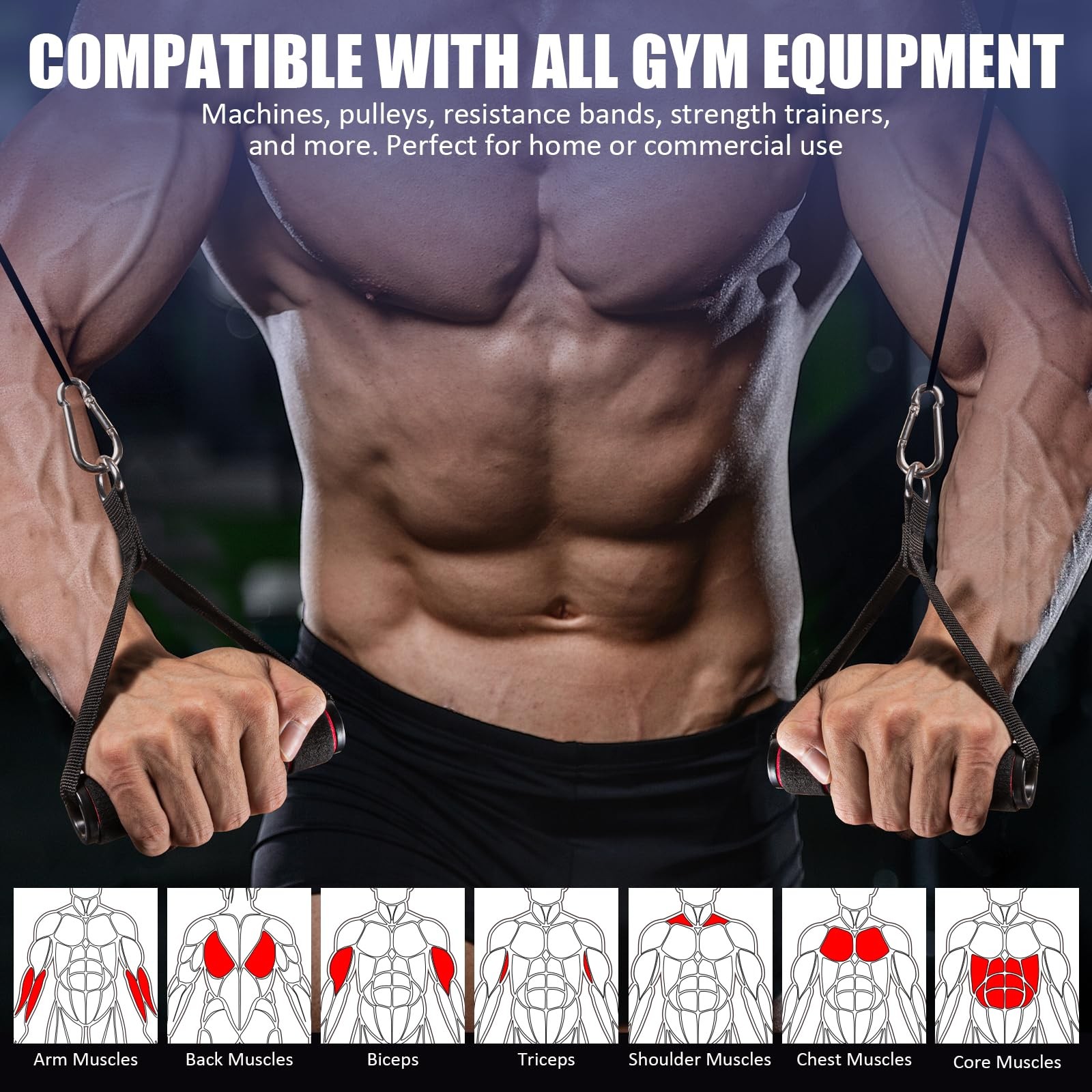 2 Pack Exercise Handles, Heavy-Duty Cable Machine Attachments for Strength Train