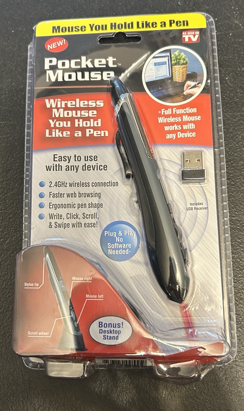 Pocket Mouse Pen As Seen On TV Genuine USB Wireless Optical 2-in-1 New