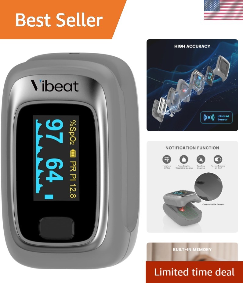 Fingertip Oximeter with Notification Alerts - Reliable Gray Health Monitor