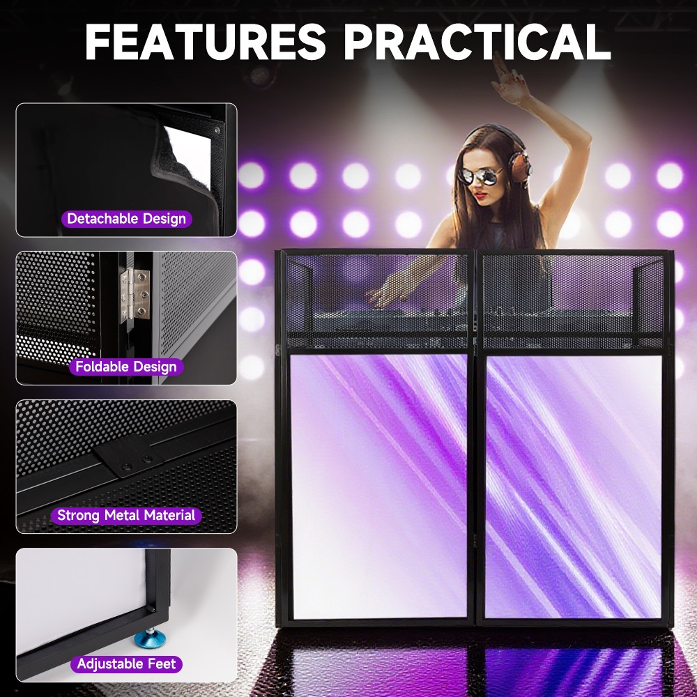 Portable DJ Facade Table Station 45"*42" Event Booth Facade Metal Foldable Frame