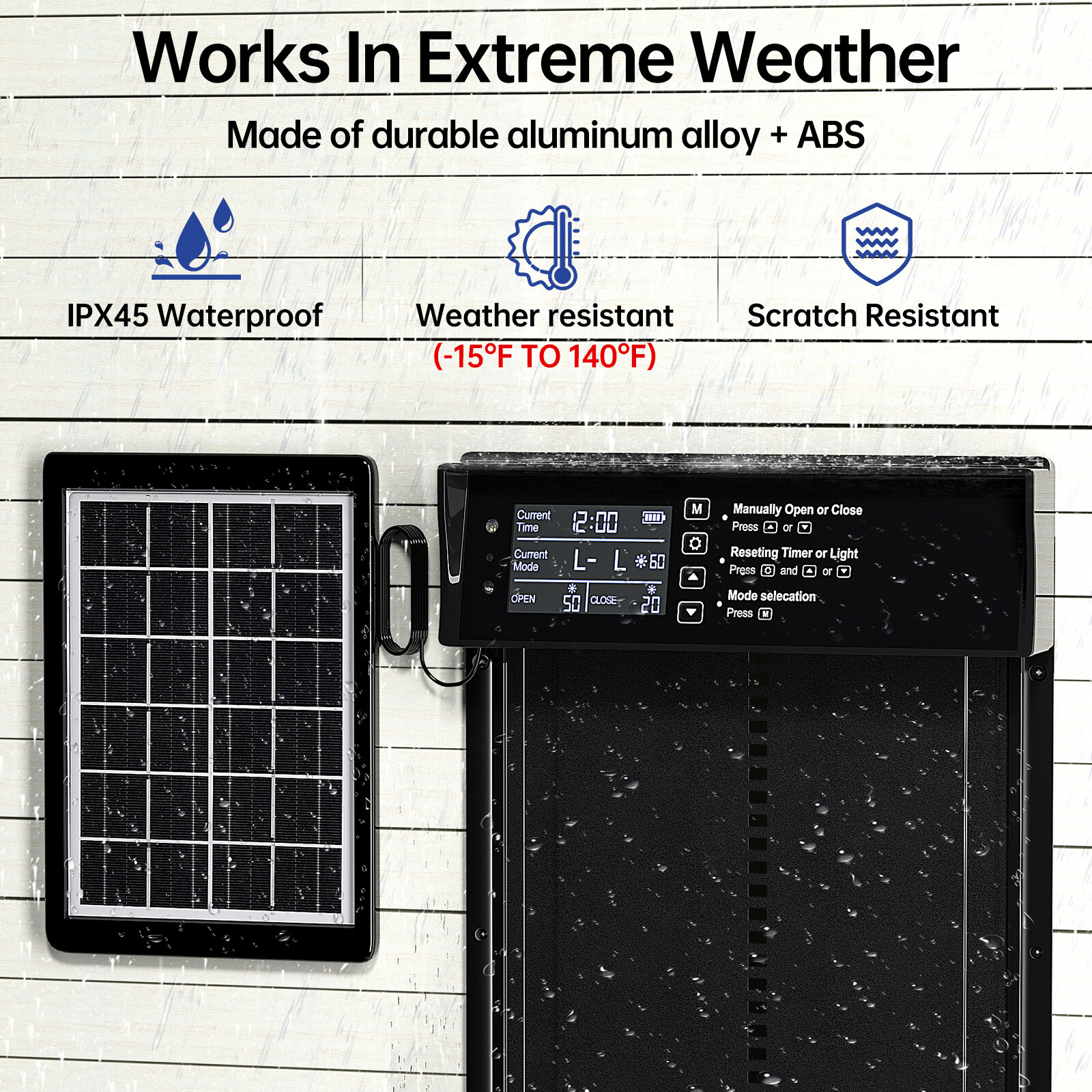 Automatic Smart Chicken Coop Door Weatherproof 4 Modes Light Sensor Opener Timer
