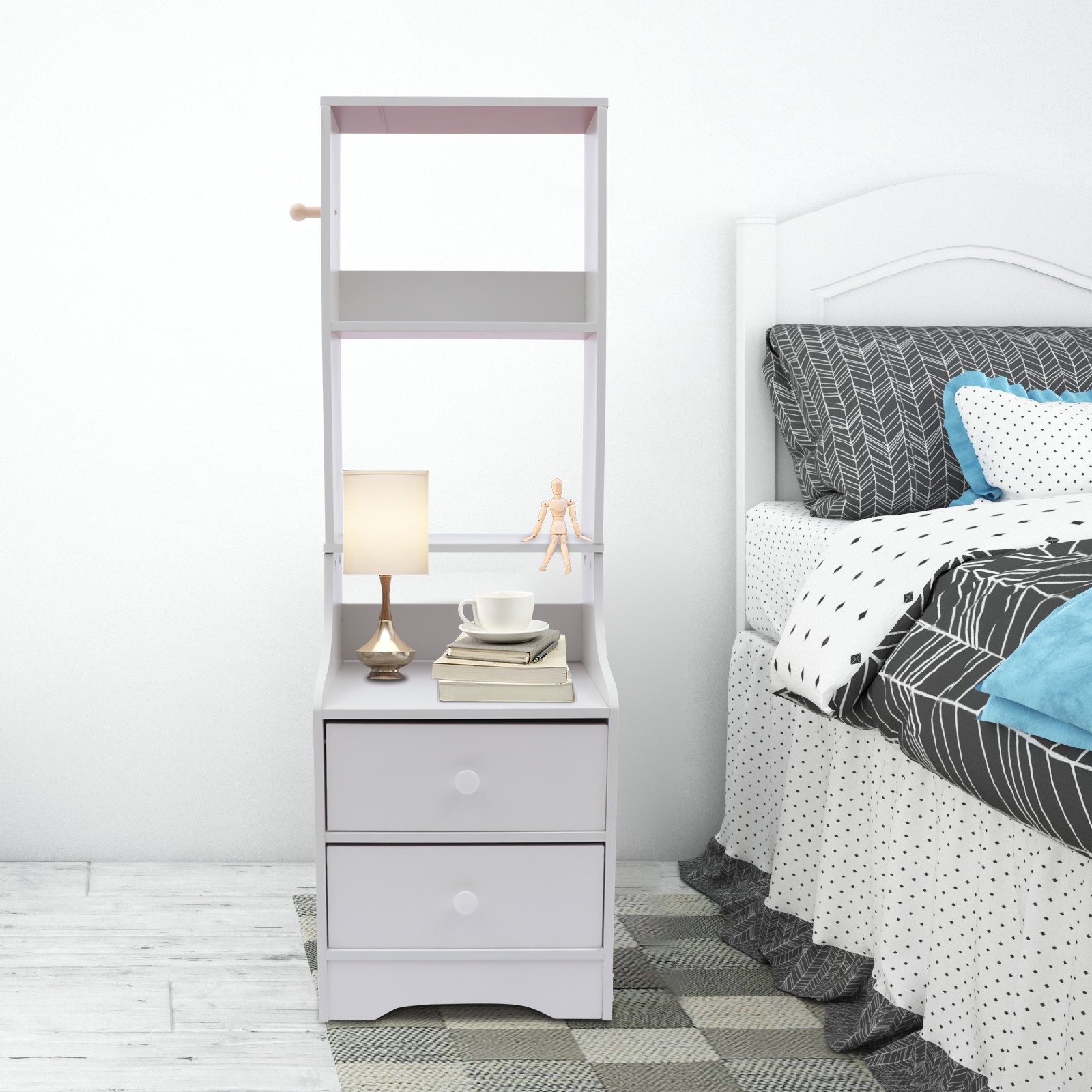 Modern Nightstand w/ Drawers Narrow Side Table Bedside Table with Storage Shelf