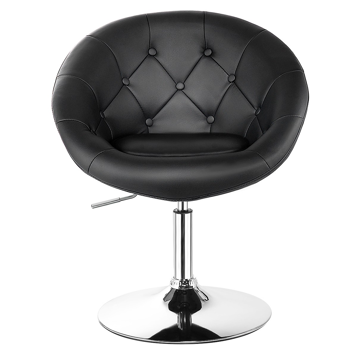 1PC Adjustable Modern Swivel Round Tufted Back Accent Chair PU Leather Black New