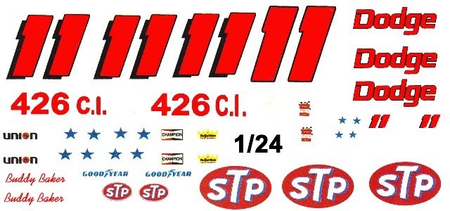 #11 Buddy Baker Petty Enterprises 1971 Dodge 1/24th Scale Nascar Decals